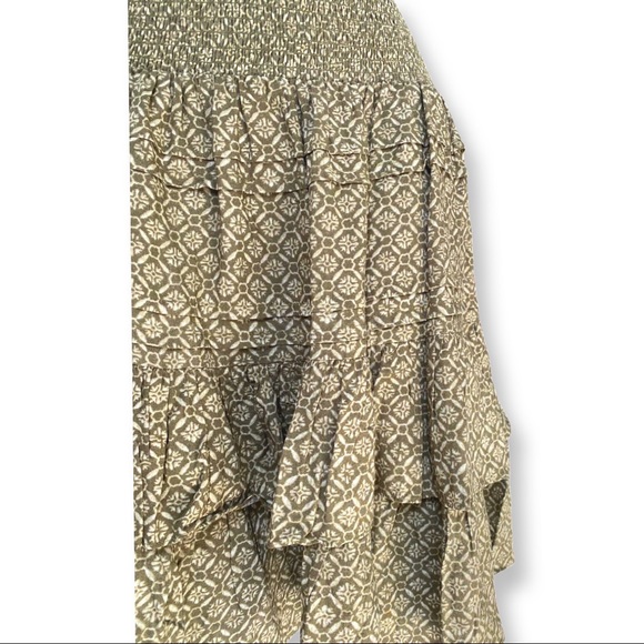 Ralph Lauren Ruffle Midi Skirt in Olive Green Print Stamp Floral French Motif - Picture 4 of 7